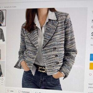 Cabi Radiance Jacket - Gray & Blue, Metallic Double-Breasted Blazer